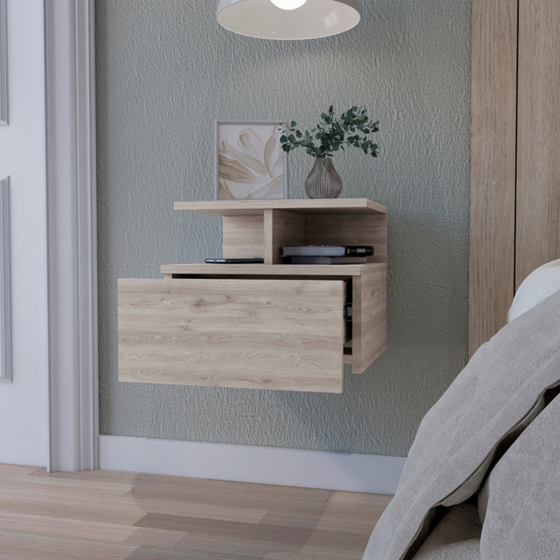 Élégante table de chevet flottante avec options de rangement polyvalentes pour la chambre à coucher, Gris clair