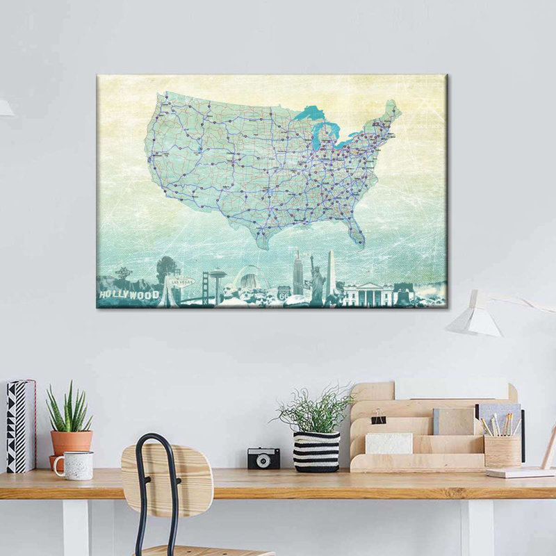 " Highways USA Map " by Echoes Of America, 26" H x 39" W x 1.25" D
