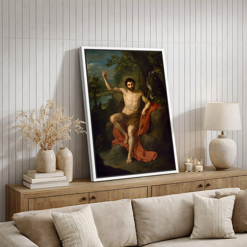«Saint John the Baptist», œuvre d'art classique, impression sur toile, H 24 po x l 16 po x P 1,5 po, Cadre flottant blanc