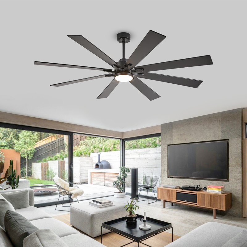 Liosbel Industrial Dc Motor Ceiling Fan With Light,Large Ceiling Fan With 8 Reversible Blades,2 Downrods,6-speed Remote Control,Home Or Commercial Ceiling Fans for Porch/Garage/Shop