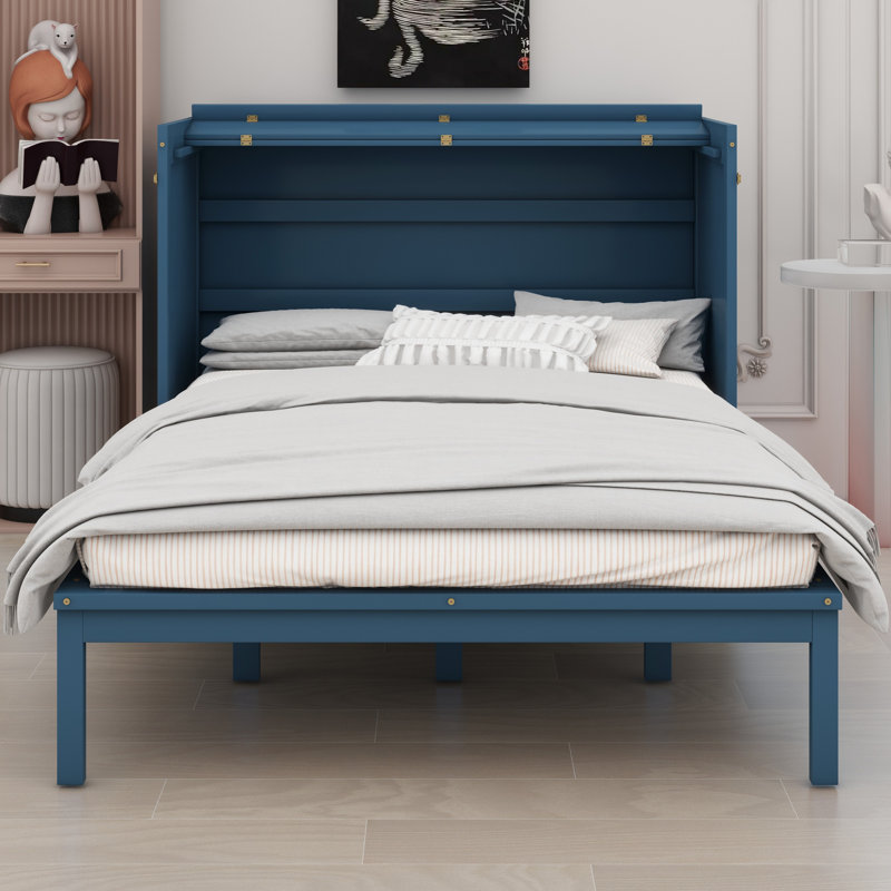 Murphy Bed Queen With Metal Legs, Blue