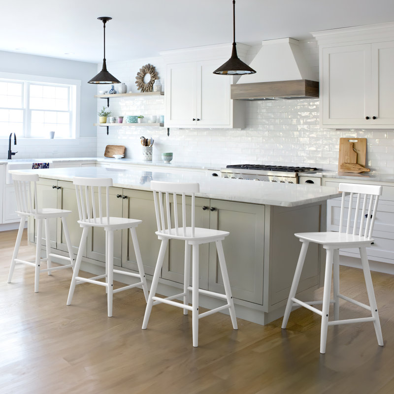 Solid Wood Counter Stool, Counter Stool (24" Seat Height), 4, White