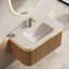 Meuble-lavabo flottant 36 po | Lavabo intégré en pierre frittée en travertin, lumière DEL à capteur, armoire en bois naturel rayé 3D, tiroir à fermeture en douceur-962210961