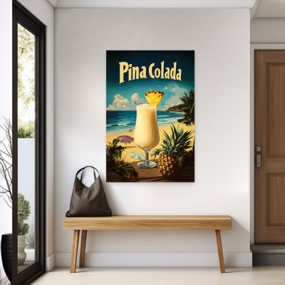 «Retro Pina Colada Beach», art abstrait rétro, palmier, plage, océan