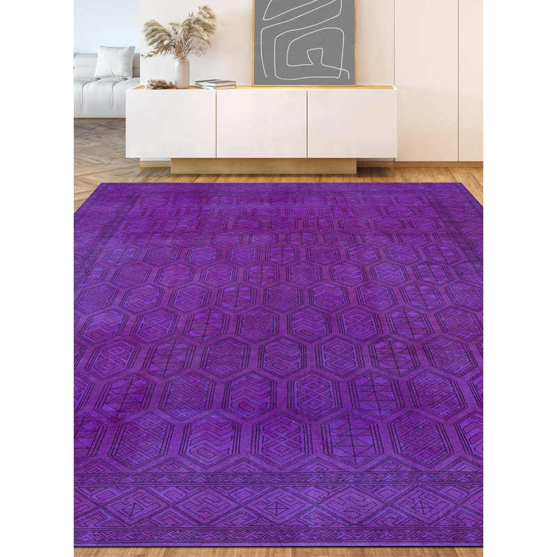 Wool Geometric Area Rug in Purple