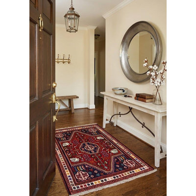 Tapis oriental tribal en laine fait à la main 3 pi 5 po x 5 pi