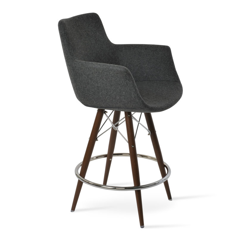 Bottega MW Stool, Stainless Steel, Dark Gray, Counter Stool (24'' Seat Height)