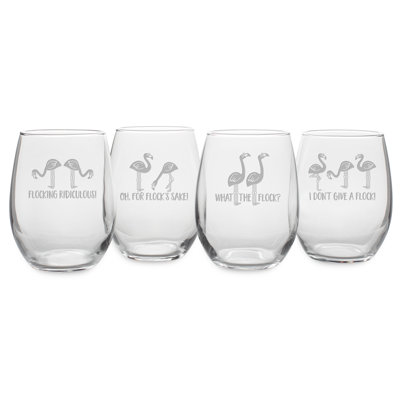 Susquehanna Glass Flocking Ridiculous 4 Piece 21 Oz. Stemless Wine Glass Set In Clear