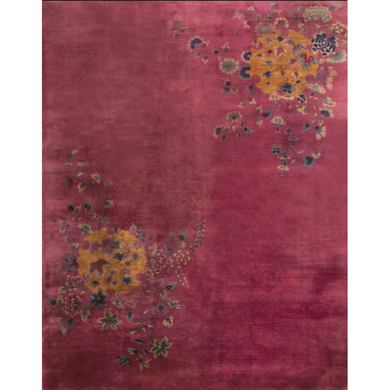 Antique Chinese - Art Deco Coral 1930s Wool Rug