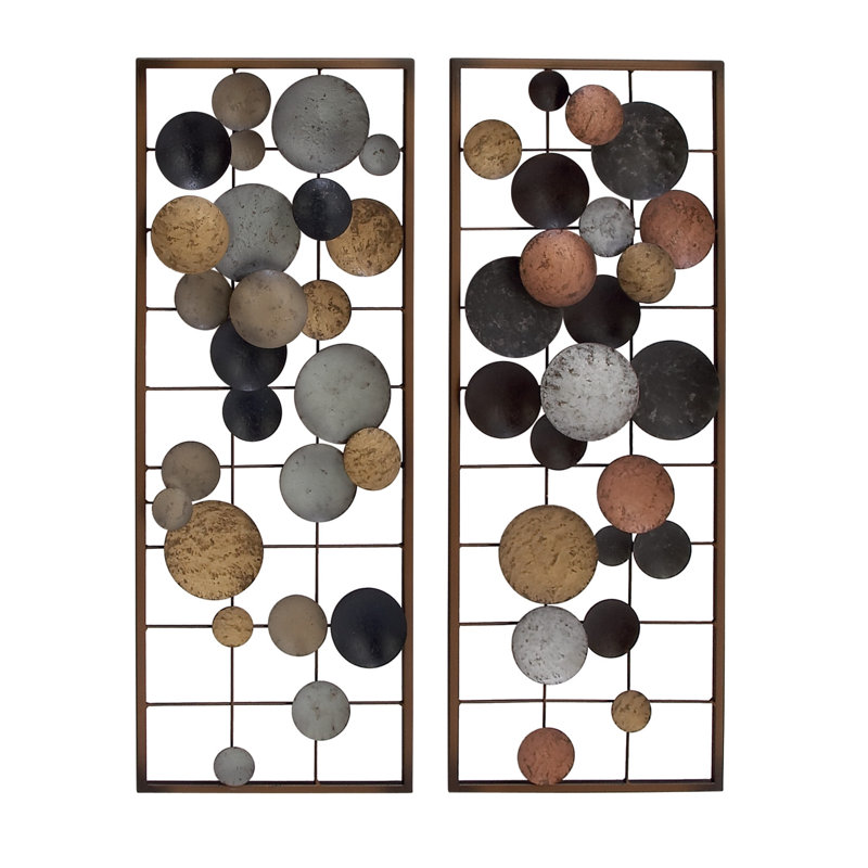 Multi Colored Metal Geometric Overlapping Round Cutouts Home Wall Decor, 2 Assorted 11"W, 29"H