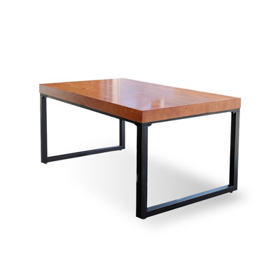 Nut-brown + Black Rectangular Solid Wood + Iron Dining Table