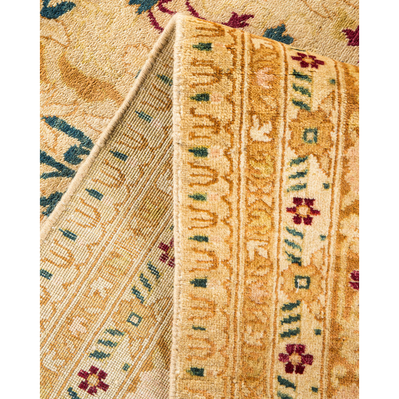Tapis beige en laine noué à la main de conception unique 7 pi 10 po x 10 pi 8 po Keenan