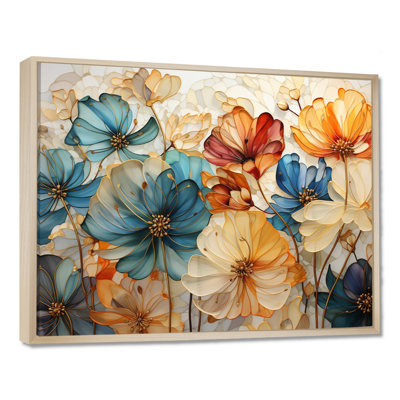 «Teal Orange Petal Mosaics II - Abstract Botanicals», art mural sur toile