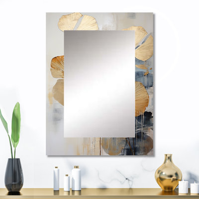 Modern Modern Golden Beige Plam Tree I - Grand miroir mural sur métal
