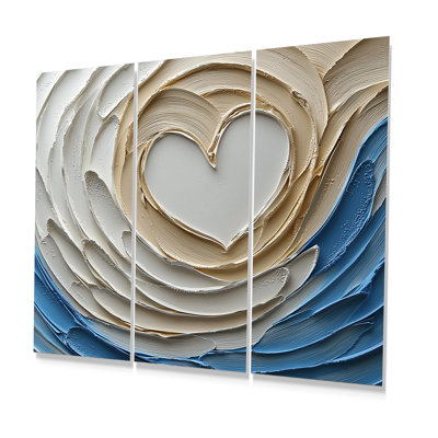 White Spiraling Hearts Accented With Blue II - Abstract Spirals Wall Art Print Set