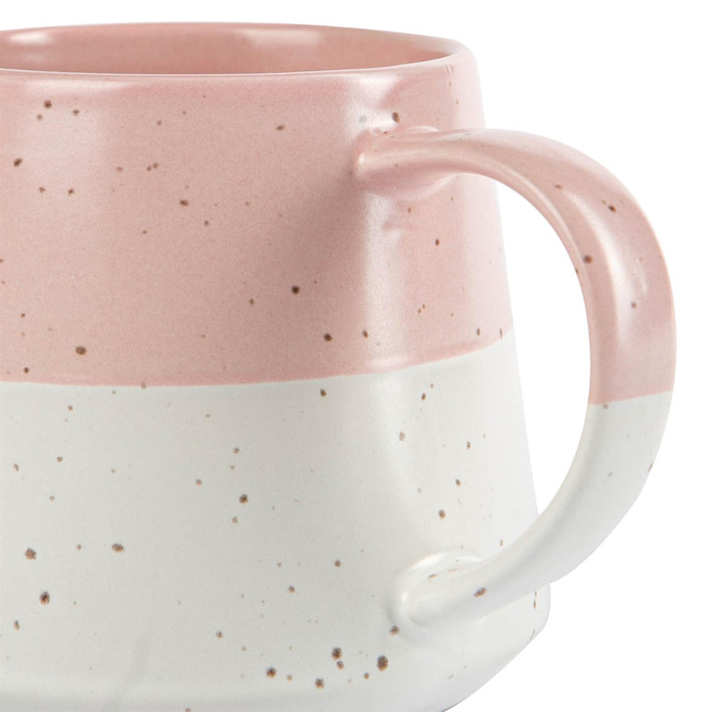 Dipped Flecked Stoneware Belly Mugs - 370ml, Pink/White