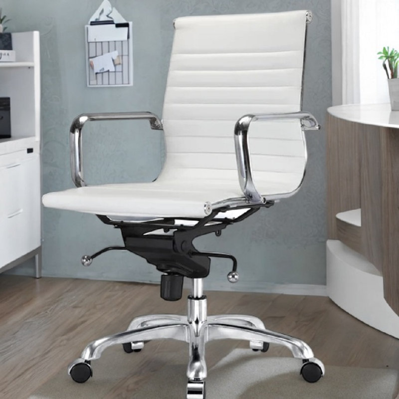 Lonty Leather  Office Chair, Silver, White