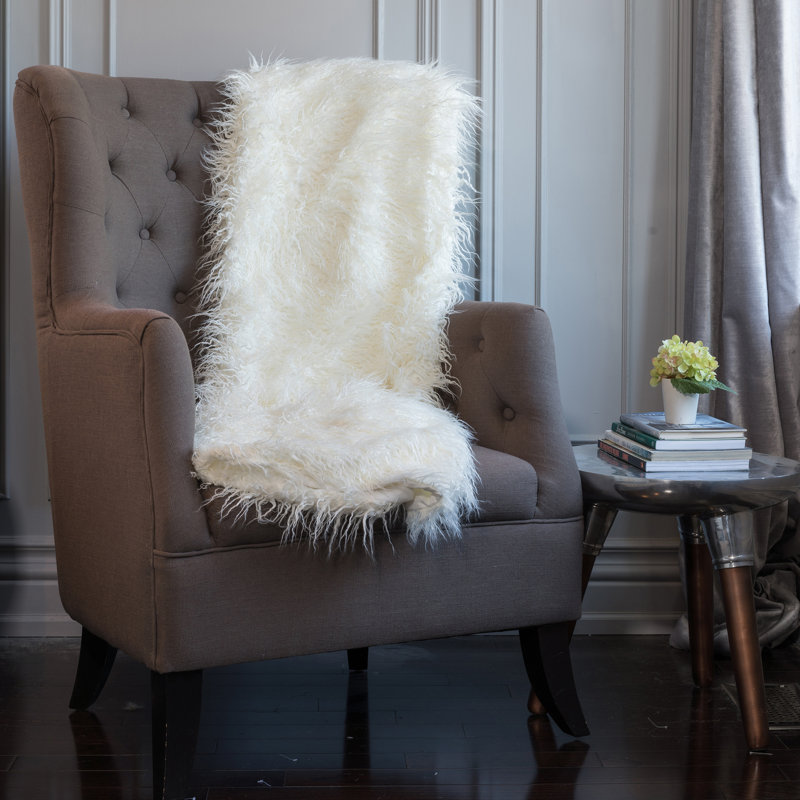 Jeté de lit en fausse fourrure, Blanc