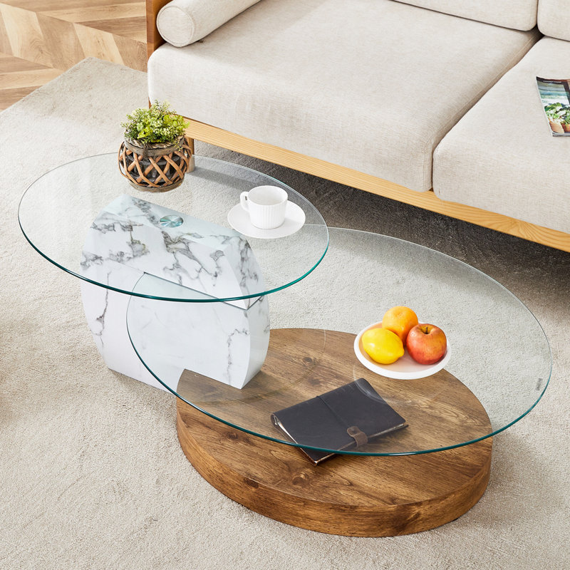 Double Layer Coffee Table, White/Wood