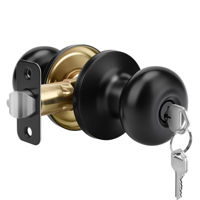 Poignée de porte extérieure noire à clé identique avec serrure et clé, poignée de porte d'entrée, poignées de porte extérieures noir mat, lot de 1