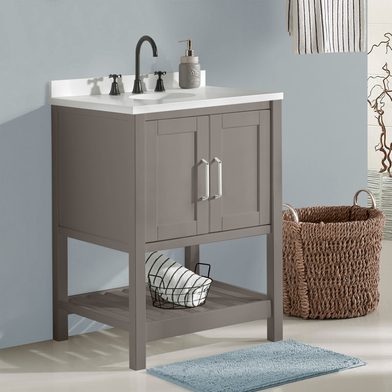 Ensemble de meuble-lavabo en bois 2 pièces Alaterre Furniture Bennet avec meuble-lavabo de L 24 po avec rangement et miroir rectangulaire de L 30 po, gris