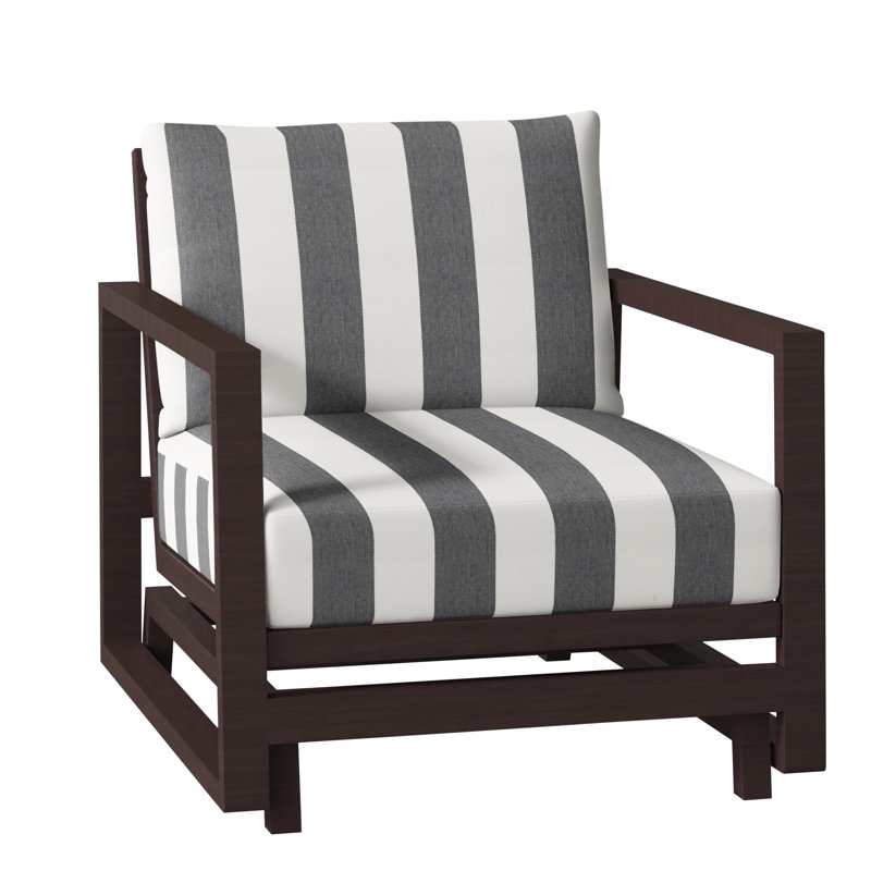 Avondale Patio Lounge Chair with Cushions, Cabana Stripe Midnight, Avondale Aluminum #60 Oak, No Welt