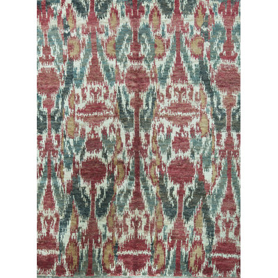 Hand-Knotted High-Quality Red and Green Area Rug