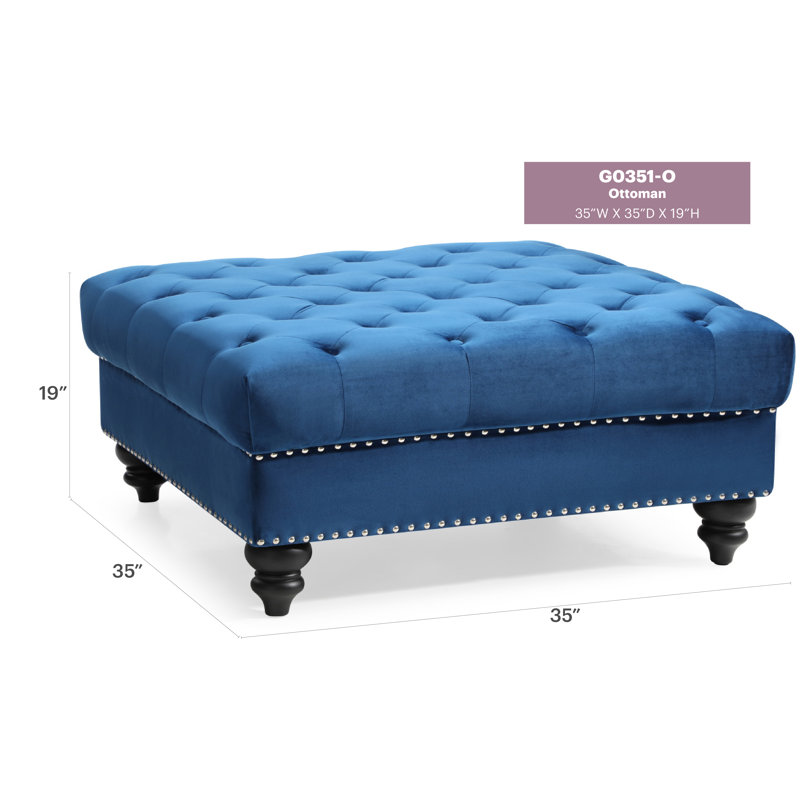 Blagdon Velvet Ottoman, Navy Blue