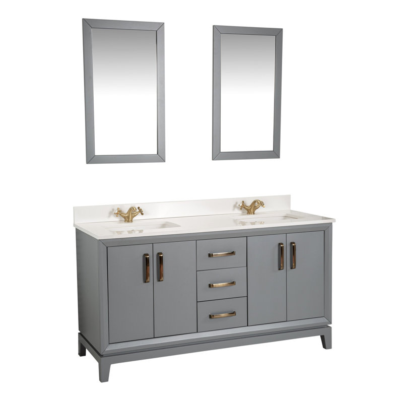 Ensemble de meuble-lavabo double 59 po avec miroir Ahseem, Gris foncé