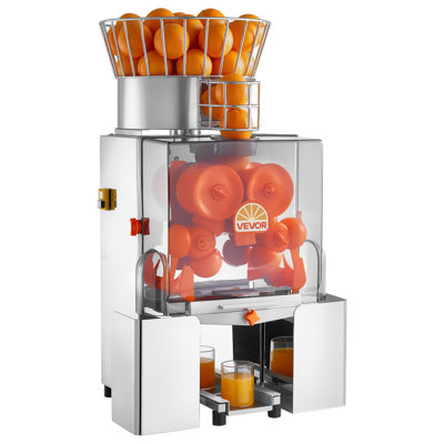 Presse-agrumes commercial, presse-agrumes automatique électrique orange de 120 W, extracteur de grenades et d'agrumes au citron pour 20 par minute, acier inoxydable, avec seau de ramassage des pelures, housse en PC