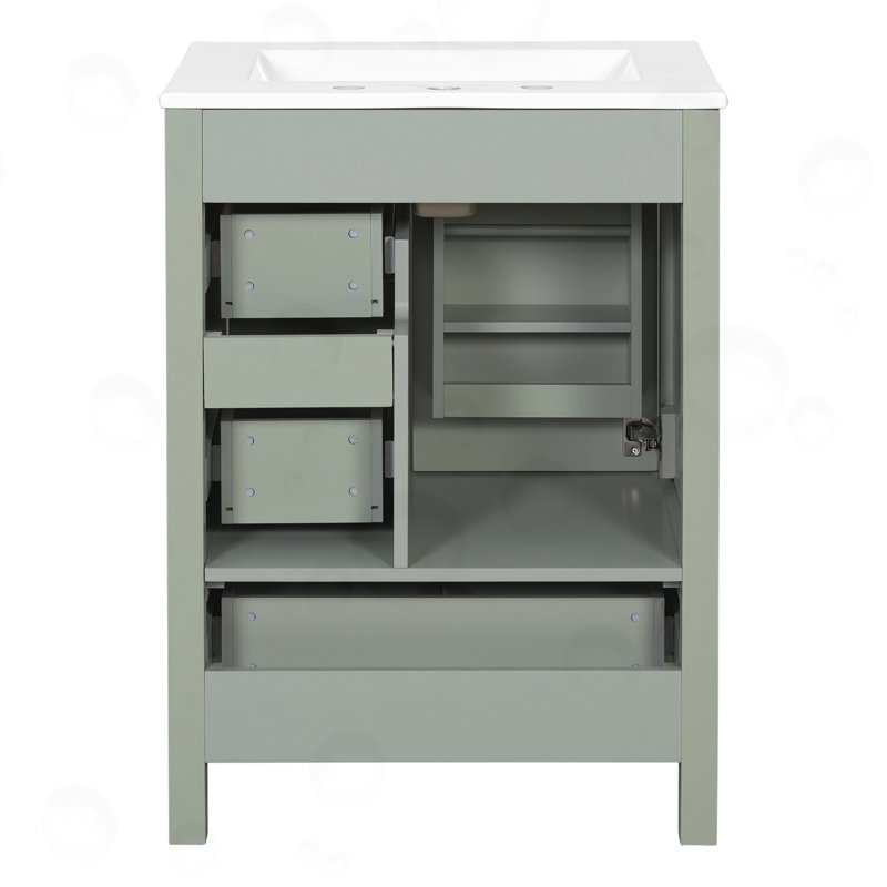 Meuble-lavabo de salle de bain avec tablette à double couche, Vert