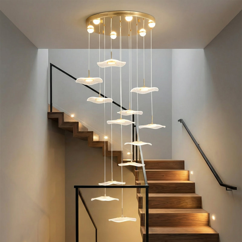 Luminaire suspendu moderne à 12 lumières DEL avec grand escalier et intensité variable