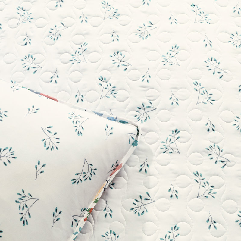 Ensemble de courtepointe réversible Chirpy Birds, Courtepointe simple + 1 taie décorative + 2 couss