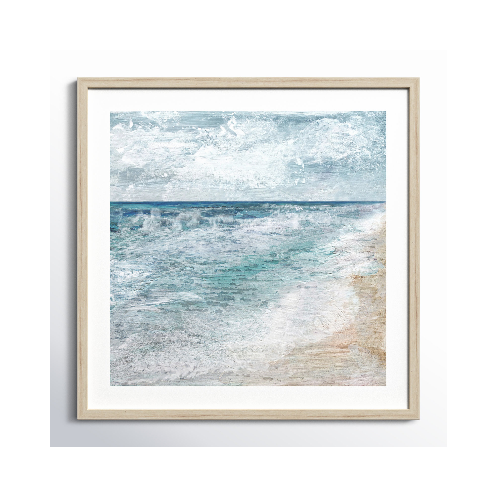 Shore Walk - Picture Frame Painting, Beige, 32.5" H x 32.5" W x 1.25" D