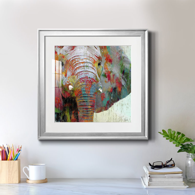 Éléphant - cadre photo, Papier avec cadre argenté, H 17,5 po x l 17,5 po x P 1,5 po