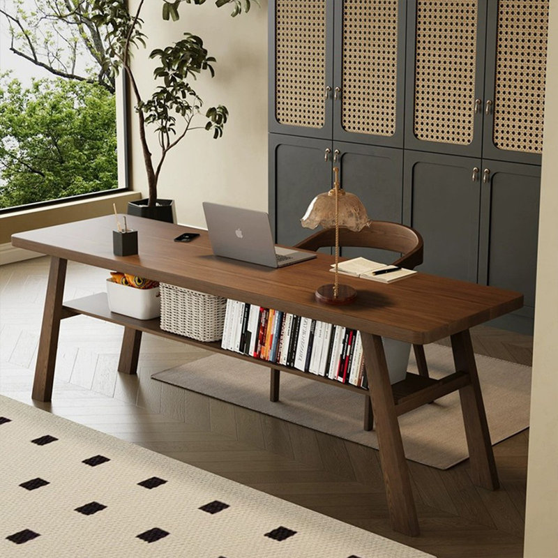 Nut-brown Rectangular Solid Wood  desk, 29.53" H x 62.99" W x 23.62" D