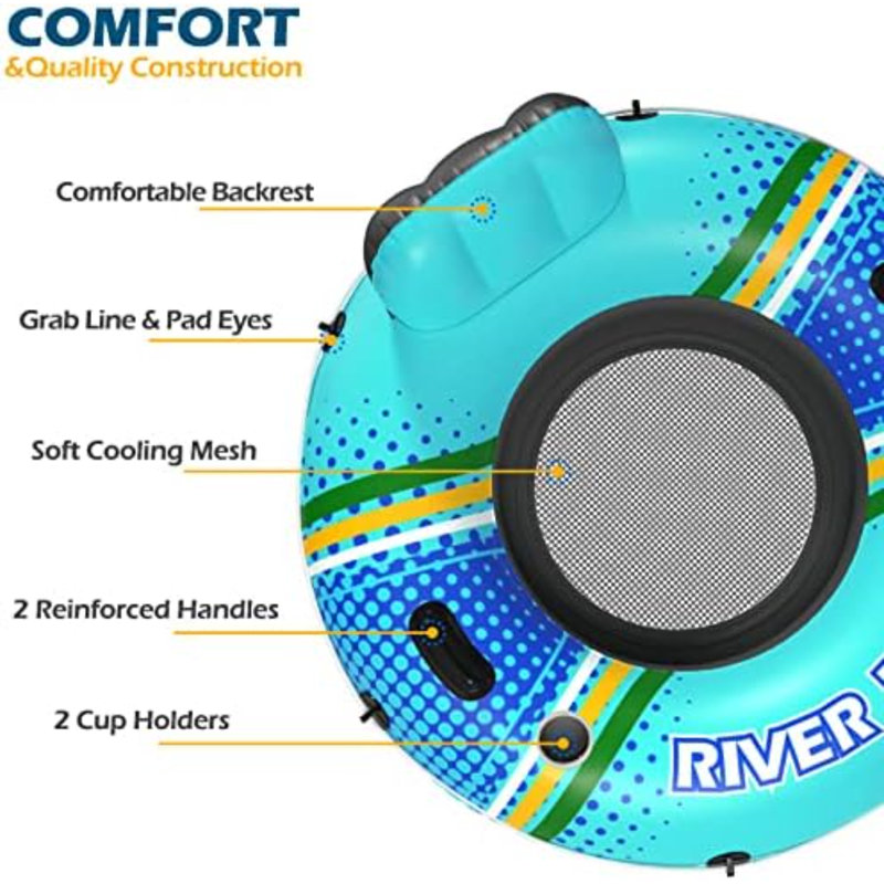 Flotteur gonflable de rivière - La piscine de flotteur de rivière robuste flotte les tubes d'eau de qualité supérieure du lac pour les flotteurs flottants récréatifs de salon de radeau de rivière avec 2 porte-gobelets pour adulte