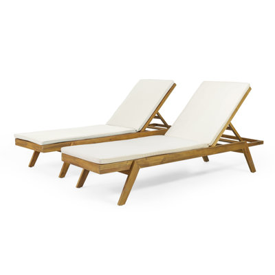 Brayhan 78.75" Long Reclining Acacia Single Chaise with Cushions by Wade Logan