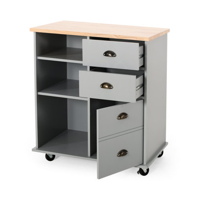 Grey Kitchen Cart With 2 Drawers & 1 Door, Contemporary Artistic Design In Grey, + Attractive Look
