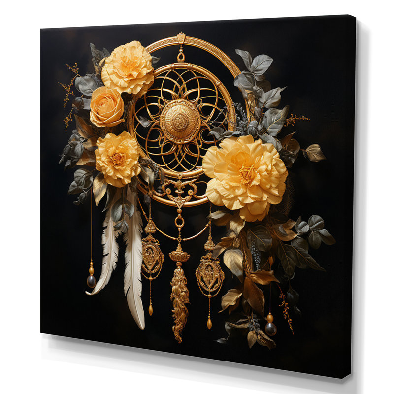 Yellow Dream Catcher Gilded Dreams - Landscapes Wall Decor, H 16 po x l 16 po x P 1 po, Toile tendue