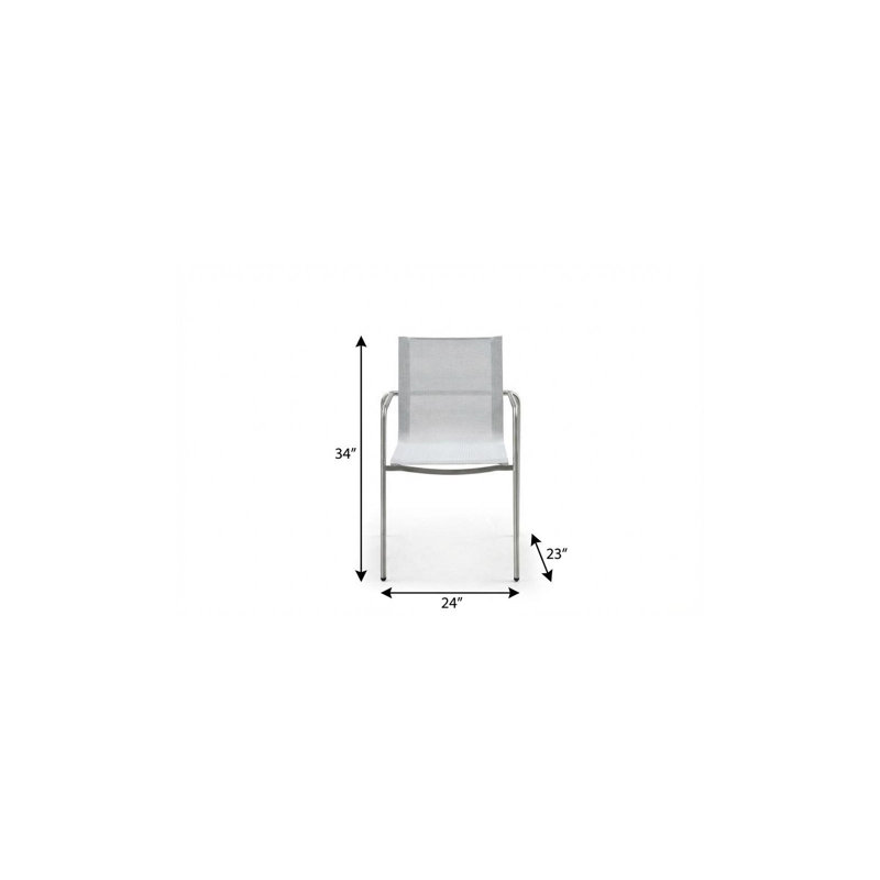 Ensemble de quatre chaises longues d'extérieur en acier gris pâle avec accoudoirs