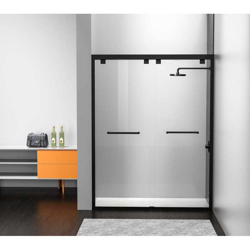 54.33" - 60" W x 76" H Double Sliding Semi-Frameless Shower Door, Black