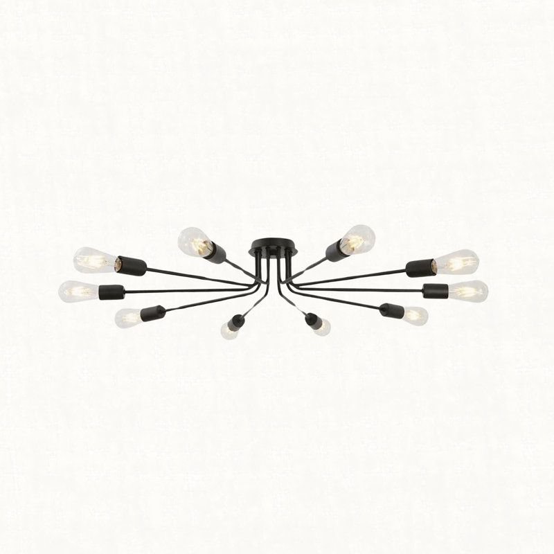 Plafonnier semi-encastré Modern Spoutnik, H 6 po x l 44,49 po x P 44,48 po, 10 lumières, Or brossé