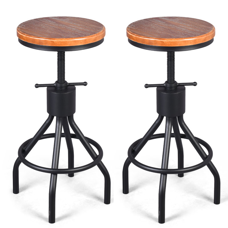 Tabouret de bar pivotant en bois massif à hauteur réglable, Siège brun / cadre noir, 2