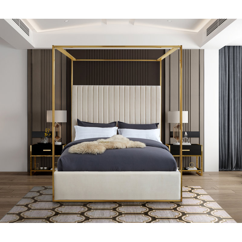 Heersa Velvet Bed, King, Cream Velvet