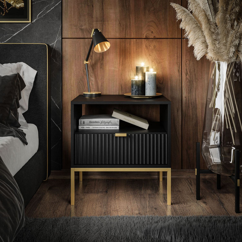 Leesport 54cm W Manufactured Wood Bedside Table, Matte Black