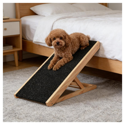 Rampe pour animaux surélevée pour lits et canapés - Escalier pour chien et chat en pin noir et polyester