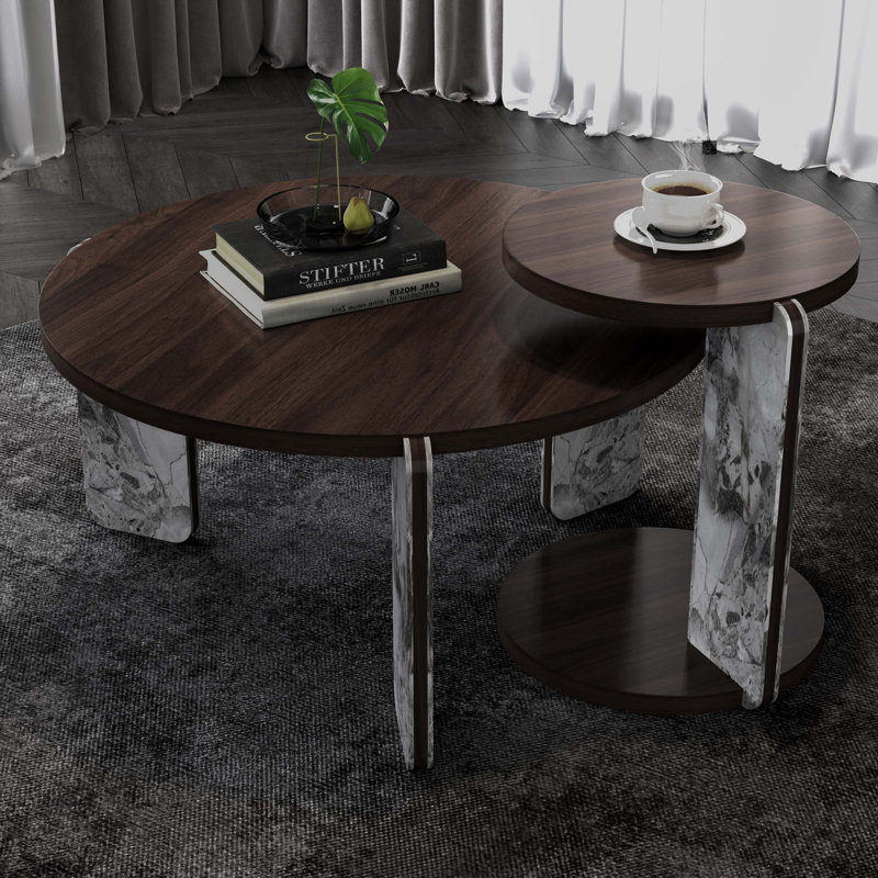 Modern Coffee Table Set with Sintered Stone Base