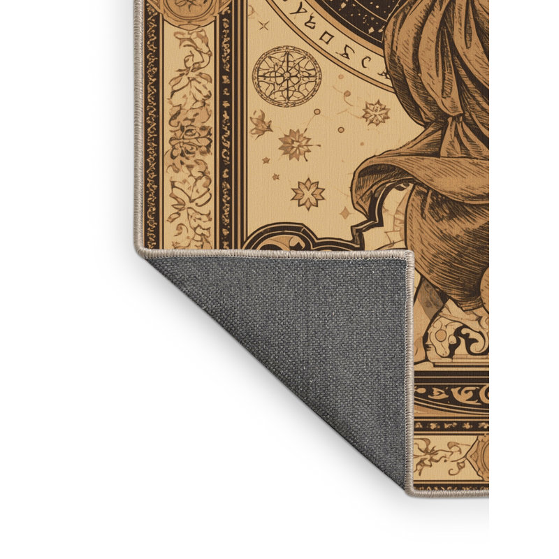 Soft Plush Cadwall Ancient Stargazer Scene Traditional Oriental Area Rug in Brown – Beige Binding, 5x8