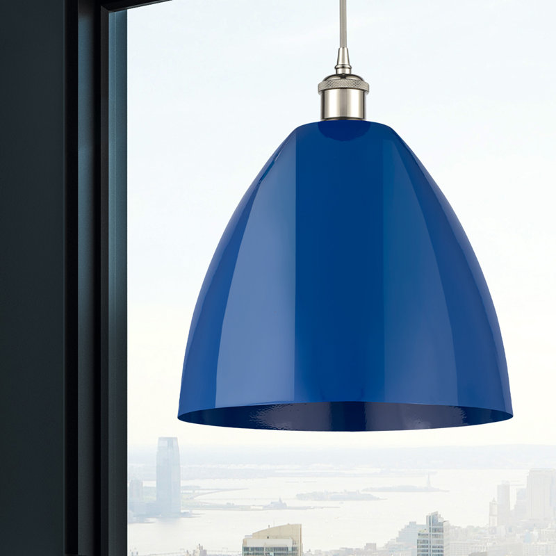 Luminaire suspendu conique 1 lumière, Bleu, H 14,75 po x l 12 po x P 12 po, Nickel poli